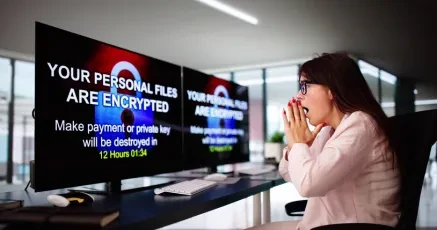 Woman is panicking after a ransomware attack which results in millions lost.